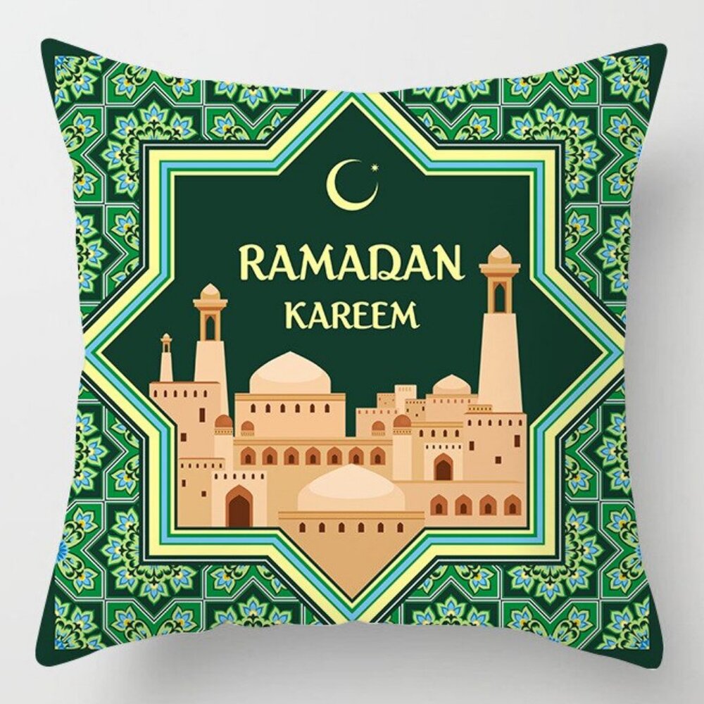 Green Ramadan Kareem Pillow Covers 18x18 Decorative Linen Pillow Covers